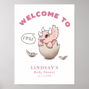 Rosa Dinosaur Theme Baby Shower Välkommen Poster