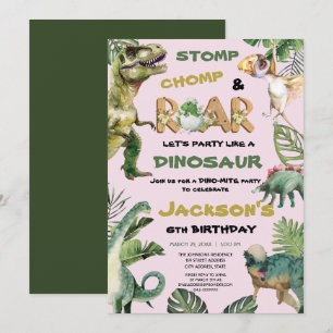Rosa Dinosaur-Thned-Födelsedagsfest Inbjudningar