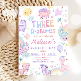 Rosa Dinosaur Three A-Saurus 3rd Birthday Party Inbjudningar