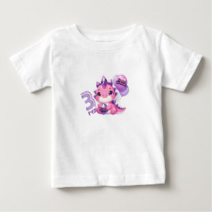 Rosa dinosaur tre Rex 3-års födelsedagsfest babytr T Shirt
