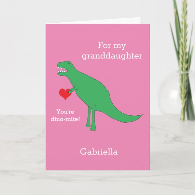Rosa Dinosaur Valentine Day Card Kort (Framsida)