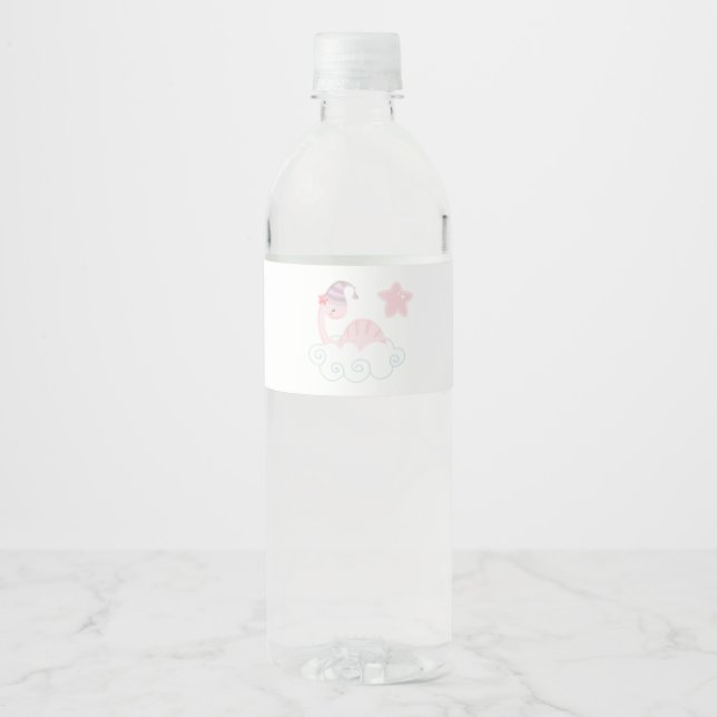 Rosa Dinosaur Vattenflaska Etikett (Framsida)
