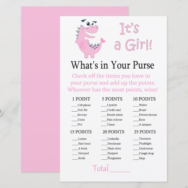 Rosa Dinosaur What's in your purse match (Fram/baksida)