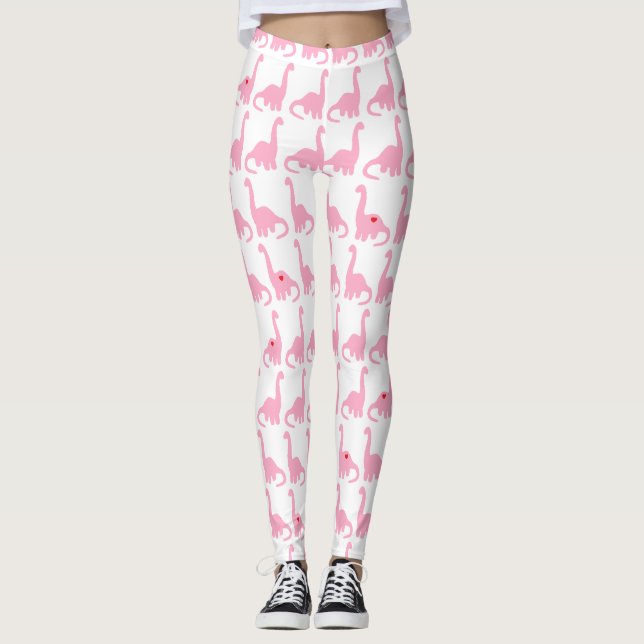 Rosa Dinosaurdamasker Leggings (Framsida)