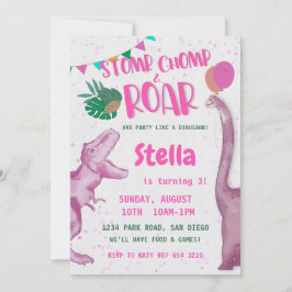 Rosa dinosaurflicka inbjudningar