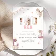 Rosa dinosaurie Two Rex 2-års födelsedagsfoto