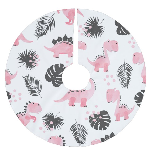 Rosa dinosaurier: Cute Kids Mönster. Julgransmatta Borstad Polyester (Framsidan)