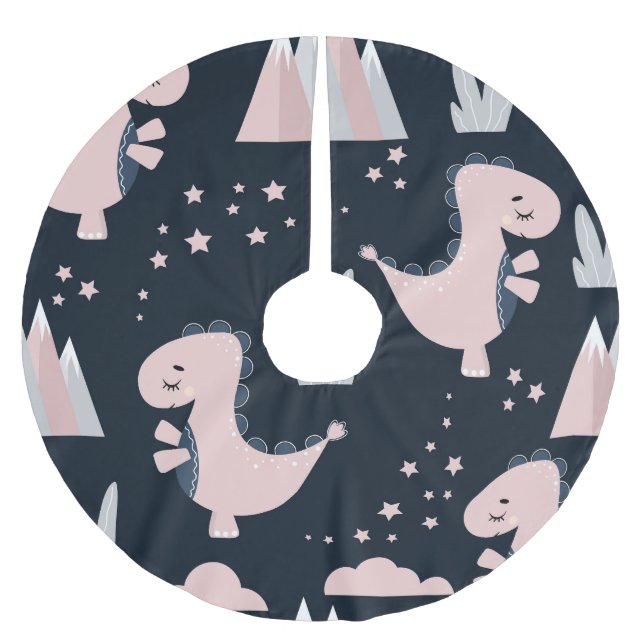 Rosa dinosaurier, mörk bakgrund, söt julgransmatta borstad polyester (Framsidan)