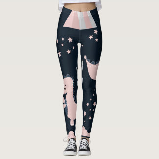 Rosa dinosaurier, mörk bakgrund, söt leggings