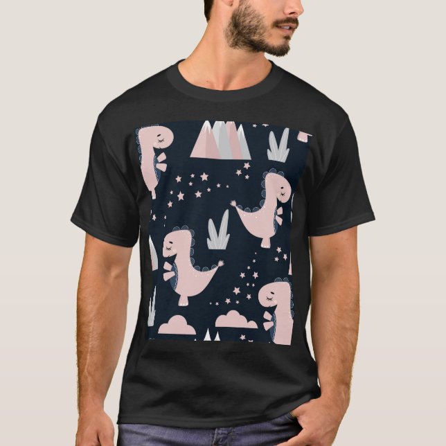 Rosa dinosaurier, mörk bakgrund, söt t shirt (Framsida)