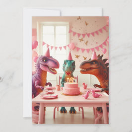 Rosa dinosaurir-födelsedagen inbjudan, dinosauriin inbjudningar