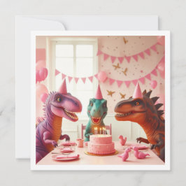 Rosa dinosaurir-födelsedagen inbjudan, dinosauriin inbjudningar