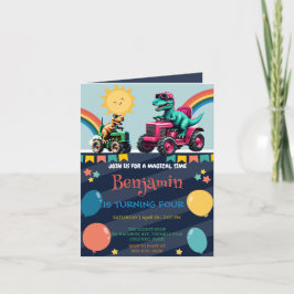 Rosa dinosaurir traktor lastbil rainbow Birthday b Inbjudan