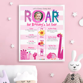 Rosa Dinosaurs Fotoflicka 1:a födelsedagsmilsten Poster