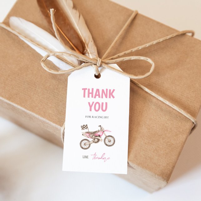 Rosa Dirt Bike Girl Birthday Gift Märkre Presentetikett (Skapare uppladdad)