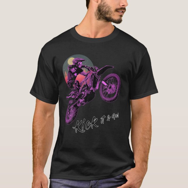 Rosa Dirt Bike Rider Motorcykel Racer Retro Sunset T Shirt (Framsida)