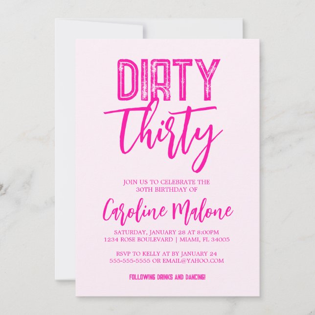 Rosa Dirty 30 Birthday-inbjudan Inbjudningar (Framsida)
