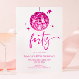 Rosa Disco Boll 40:e födelsedagen Party Inbjudningar