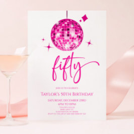 Rosa Disco Boll 50:e Födelsedagsfesten Inbjudningar