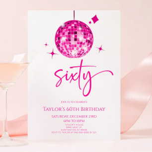 Rosa Disco Boll 60:e Födelsedagsfesten Inbjudningar