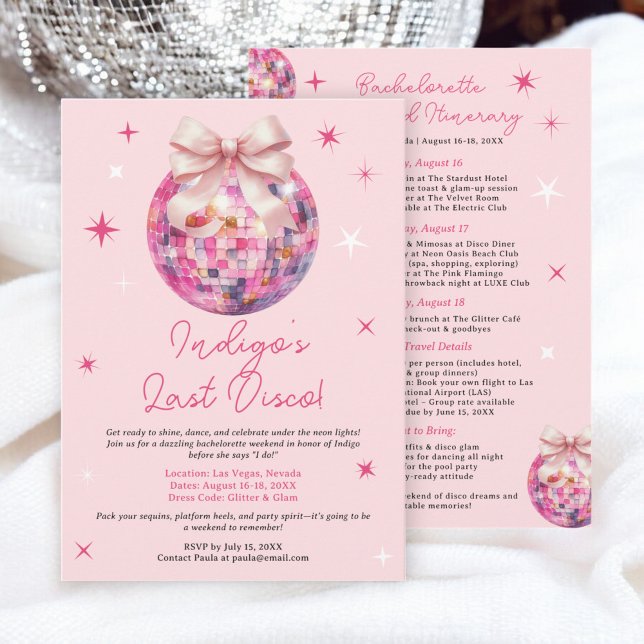 Rosa Disco Boll Bachelorette Party Girly Helg Inbjudningar (Pink Disco Ball Bachelorette Party Girly Weekend Invitation)