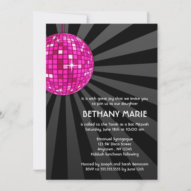 Rosa Disco Boll Bat Mitzvah-inbjudningar Inbjudningar (Framsida)