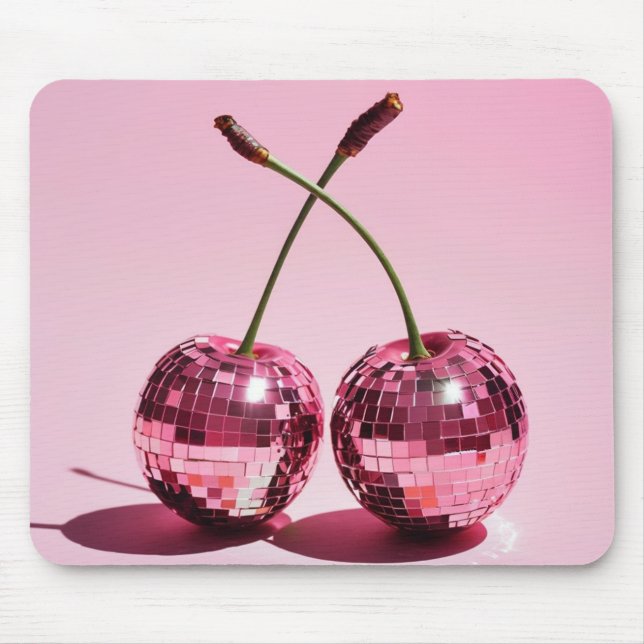 Rosa Disco Boll Cherries Rosa Red Girly Mouse Pad Musmatta (Framsidan)