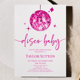 Rosa Disco Boll Disco Baby Shower Inbjudningar