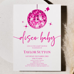 Rosa Disco Boll Disco Baby Shower Inbjudningar