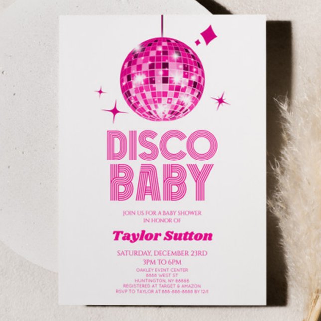 Rosa Disco Boll Disco Baby Shower Inbjudningar (Skapare uppladdad)