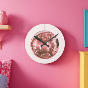 Rosa Disco Boll, Girly Aesthetic, Glam 1970-talet  Rund Klocka