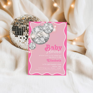 Rosa Disco Boll Gnistra Baby Shower Party Design Inbjudningar