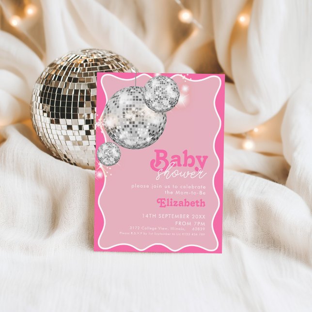 Rosa Disco Boll Gnistra Baby Shower Party Design Inbjudningar (Skapare uppladdad)