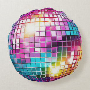 Rosa Disco Boll Mönster Rund Kudde