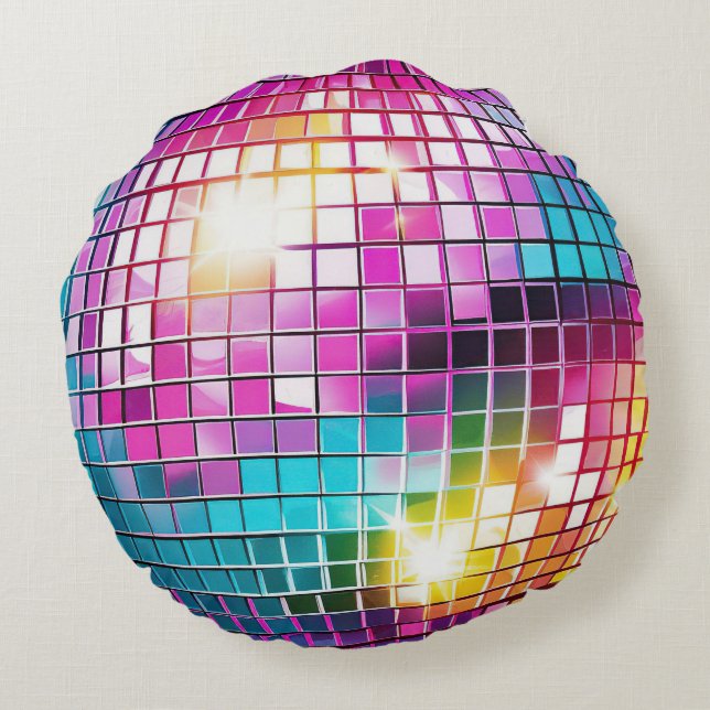 Rosa Disco Boll Mönster Rund Kudde (Baksidan)