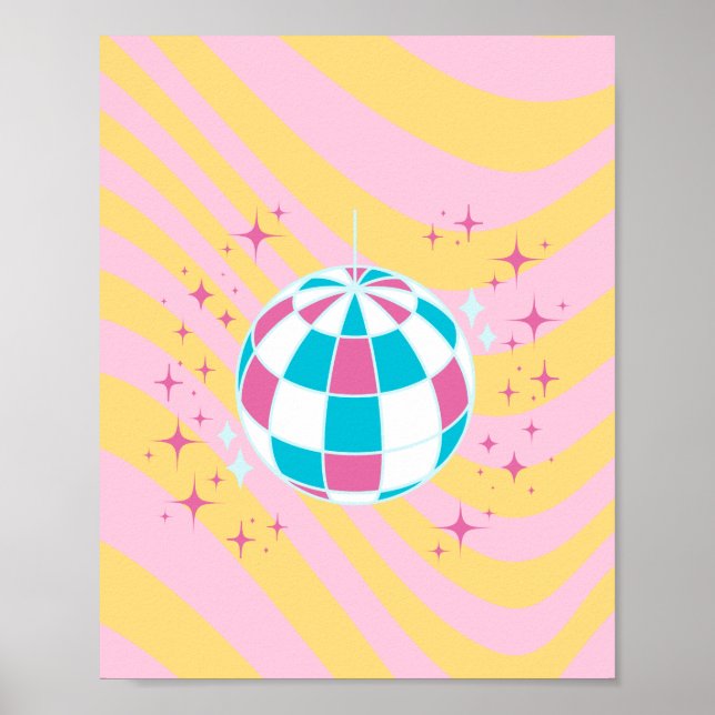 Rosa Disco Boll, Party Art, Preppy, Preppy Stil Poster (Framsidan)