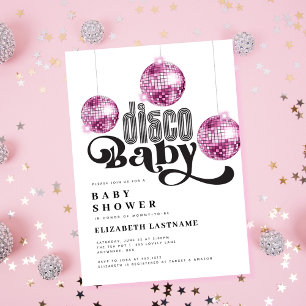 Rosa Disco Boll Retro Disco Baby Shower Inbjudningar