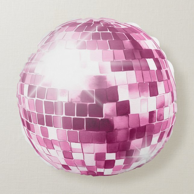 Rosa Disco Boll Round Pillow Rund Kudde (Framsidan)