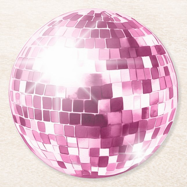 Rosa Disco Boll Round Underlägg (Framsidan)