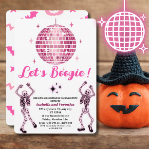 Rosa Disco Boll Skelett Halloween Fest för Flickor Inbjudningar