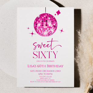 Rosa Disco Boll Sweet 60:e Födelsedagsfesten Inbjudningar