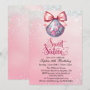Rosa Disco Boll Sweet sixteen Inbjudningar