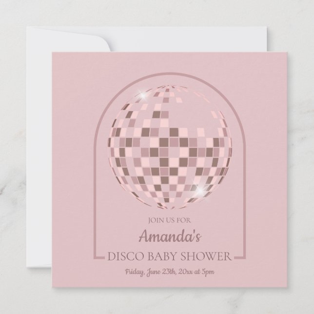 Rosa Disco Boogie Baby Shower Inbjudningar (Framsida)