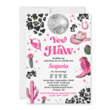 Rosa Disco Cowgirl Birthday-inbjudan