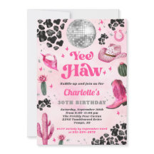 Rosa Disco Cowgirl Birthday-inbjudan