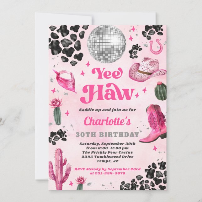 Rosa Disco Cowgirl Birthday-inbjudan Inbjudningar (Framsida)