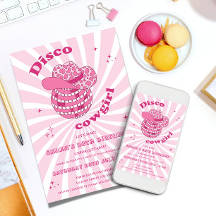 Rosa Disco Cowgirl Födelsedagsfest Inbjudningar