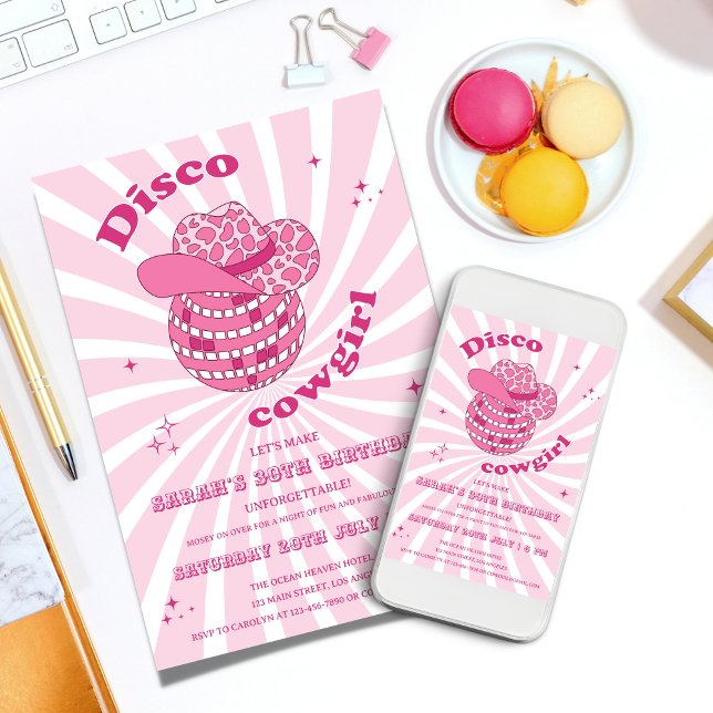 Rosa | Disco Cowgirl Födelsedagsfest Inbjudningar (Disco Cowgirl Birthday Party Invitation Template)