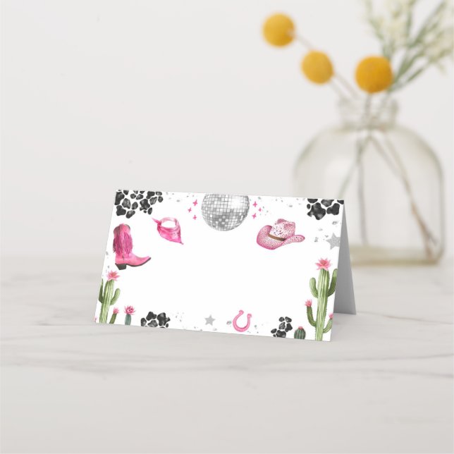 Rosa Disco Cowgirl Food Label Placeringskort (Framsida)