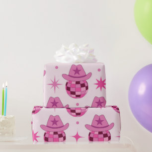 Rosa Disco Cowgirl Hattmönster med Stjärnor Presentpapper